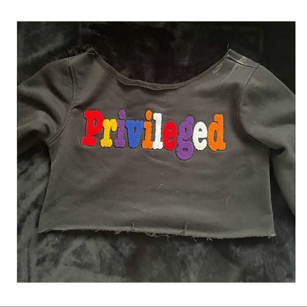 Off the shoulder privilege cropped sweater